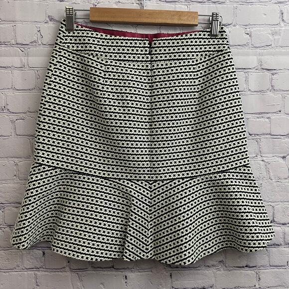 Banana Republic Black White Chainlink Pattern A Line Midi Skirt 2P Work Ruffle - Picture 3 of 7